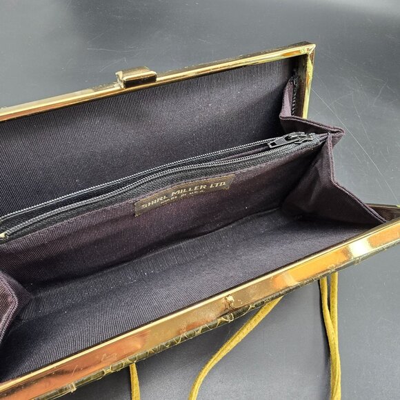 Vintage Shirl Miller Snake Skin Clutch Purse Gold Frame Leather Strap HS 119 - Picture 5 of 10